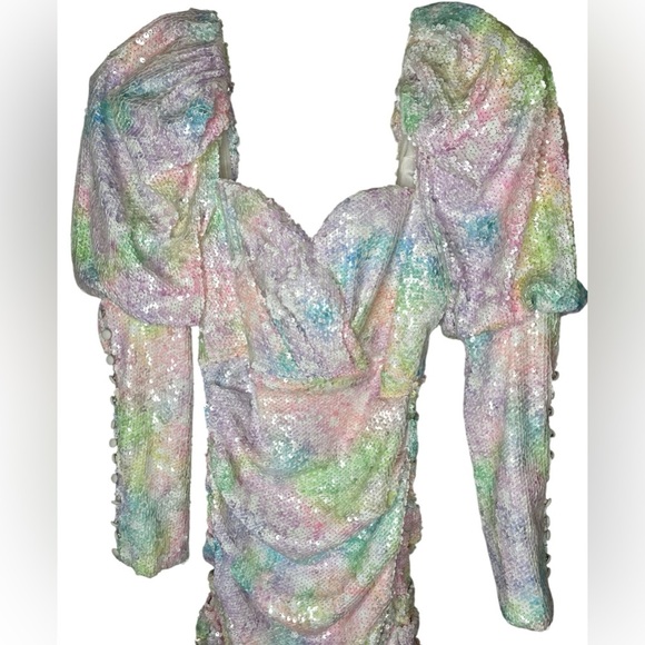 Alamour The Label Lunara Sequins Mini Dress in Mixed Color Rainbow Size XS - Picture 5 of 16